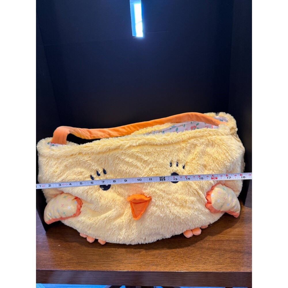 Jumbo Plush Yellow Chick Easter Basket Floral Lining Orange Handle Soft Fuzzy - Picture 3 of 9